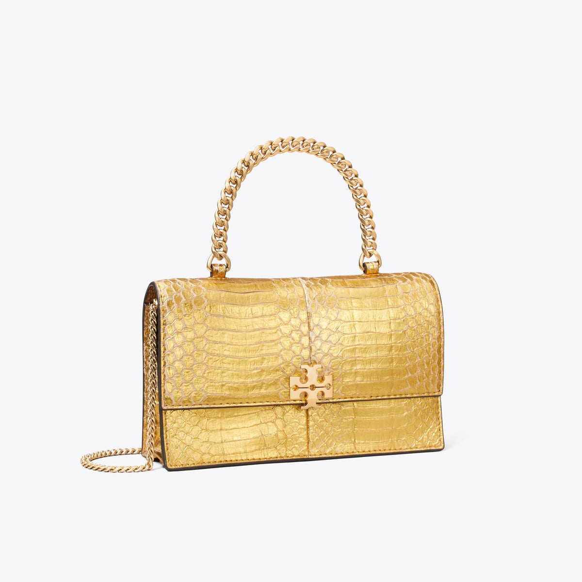 Tory Burch Mini Charlie Snake Top-Handle Crossbody - Gold