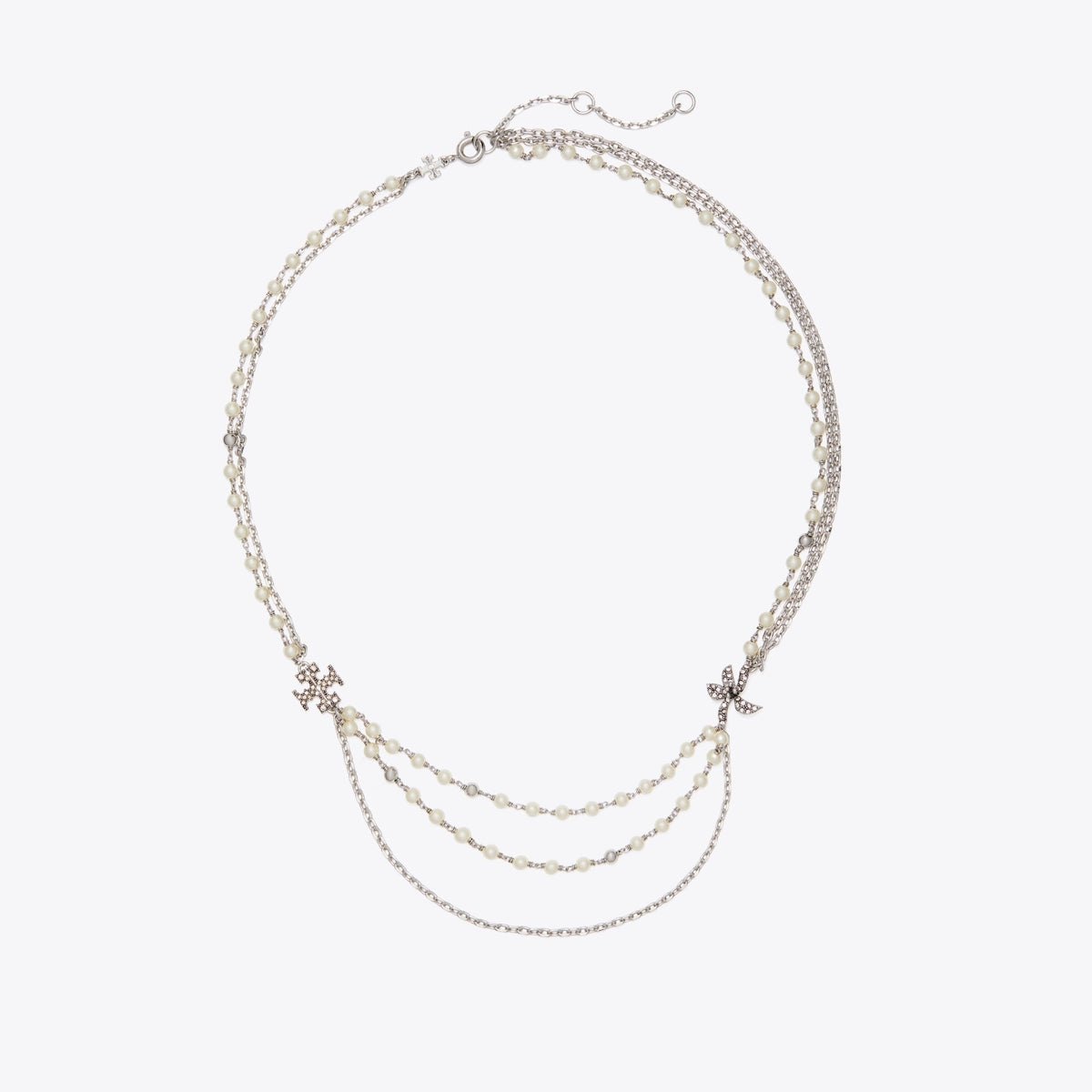 Tory Burch Moondance Multi Strand Pearl Necklace - Tory Silver / Pearl / Crystal