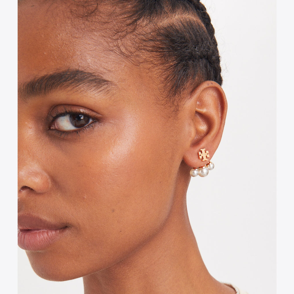 Tory Burch Moondance Pearl Front-Back Earrings - Tory Gold / Cream - 2