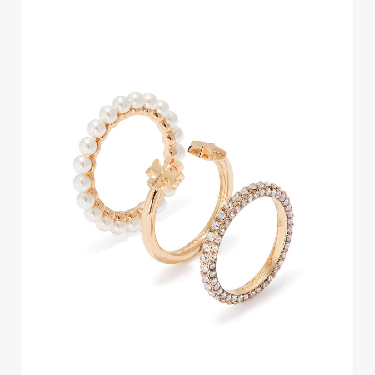 Tory Burch Moondance Stacking Ring Set - Tory Gold / Cream / Crystal - 4