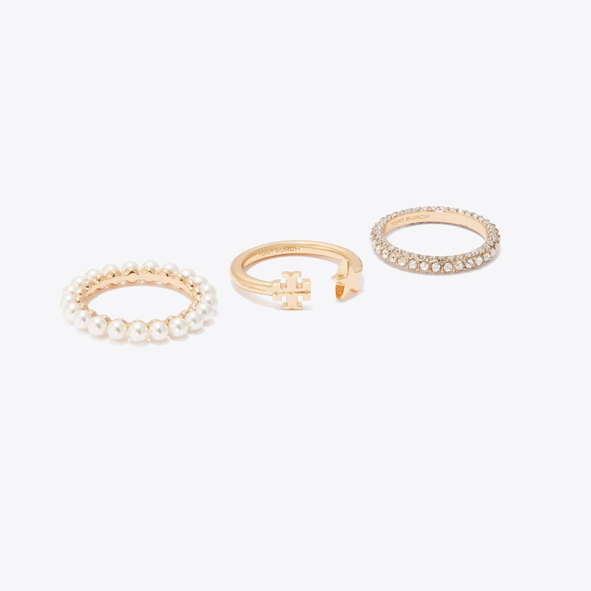 Tory Burch Moondance Stacking Ring Set - Tory Gold / Cream / Crystal - 2