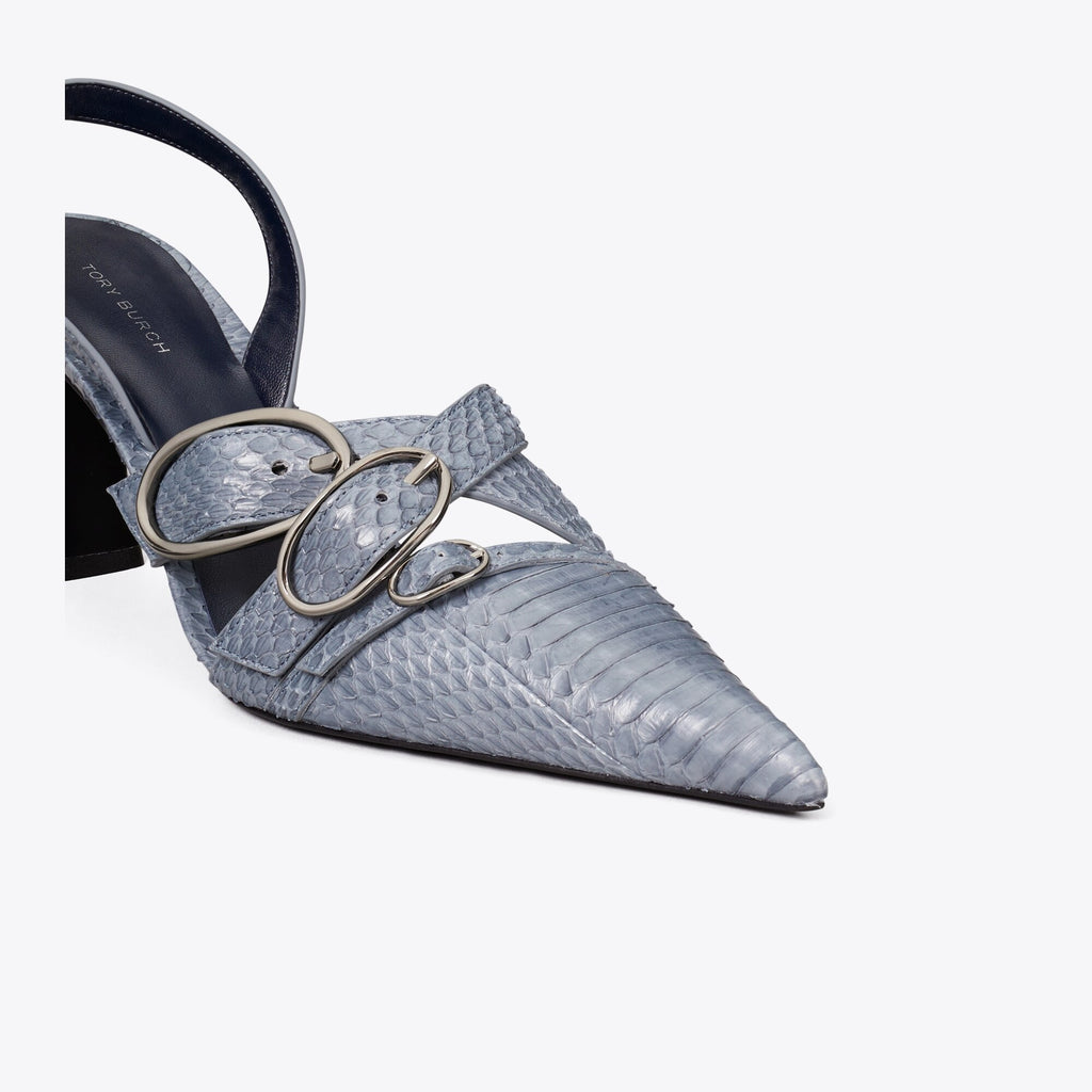Tory Burch Multi Buckle Slingback - Dusky Blue / Silver - 4
