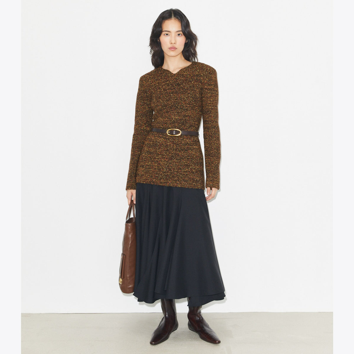 Tory Burch Nylon and Viscose Marled Sweater - Dark Brown - 3