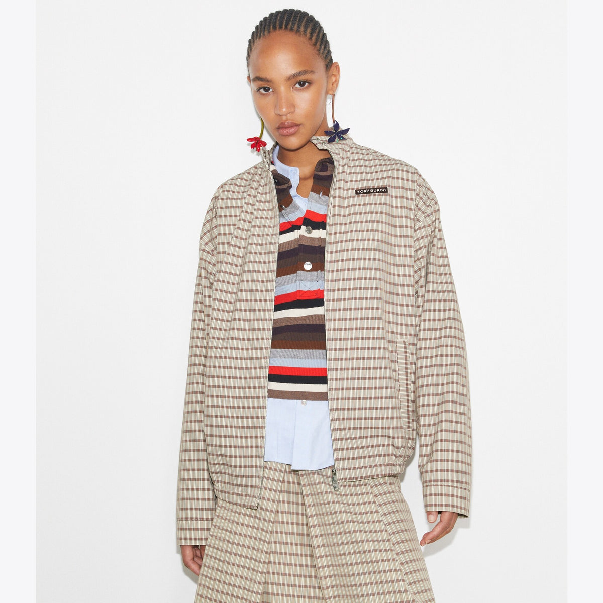 Tory Burch Nylon Plaid Golf Jacket - Crimson Rust Dense Plaid Sport - 2
