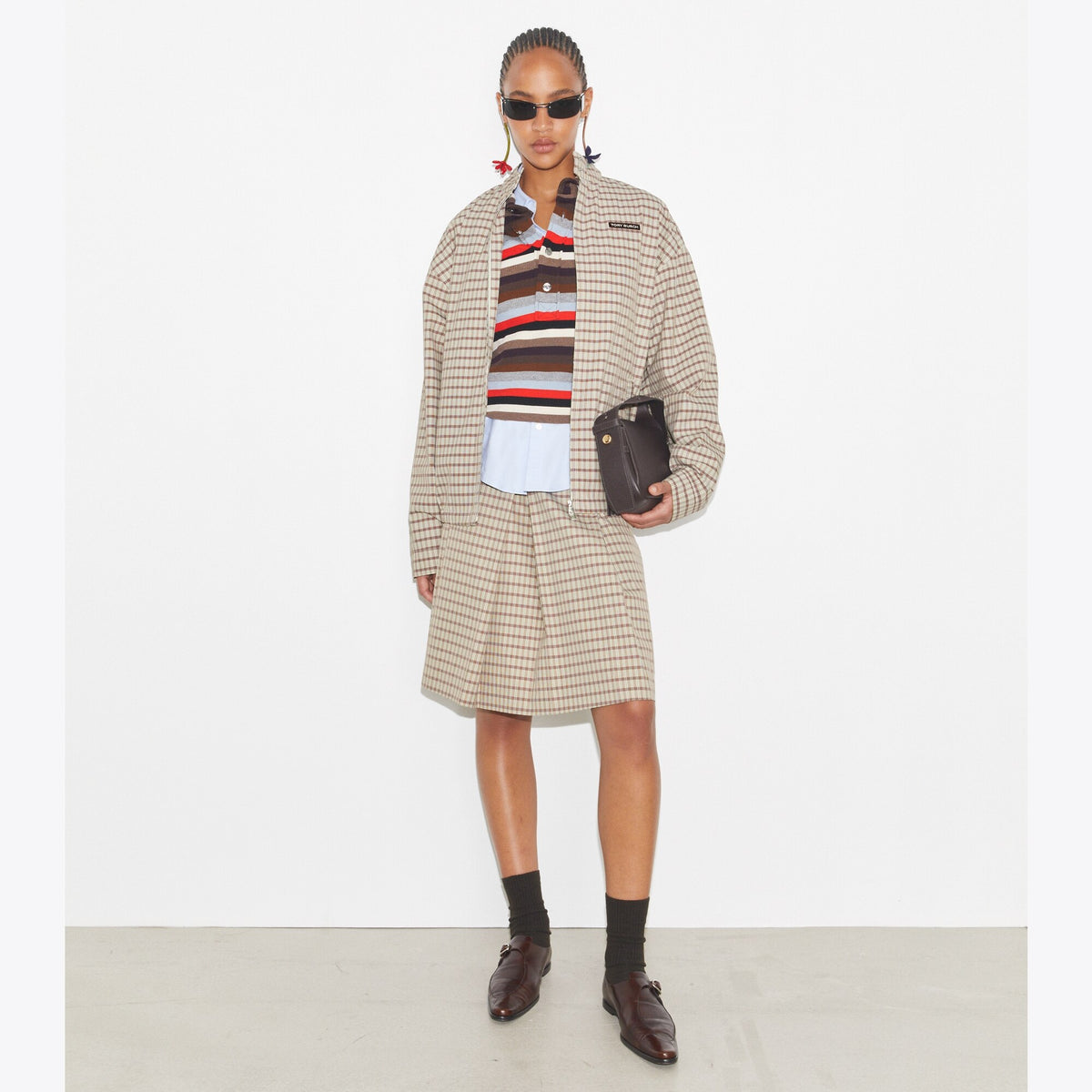 Tory Burch Nylon Plaid Golf Jacket - Crimson Rust Dense Plaid Sport - 3