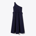 Tory Burch One-Shoulder Belted Cotton Dress - Medium Navy