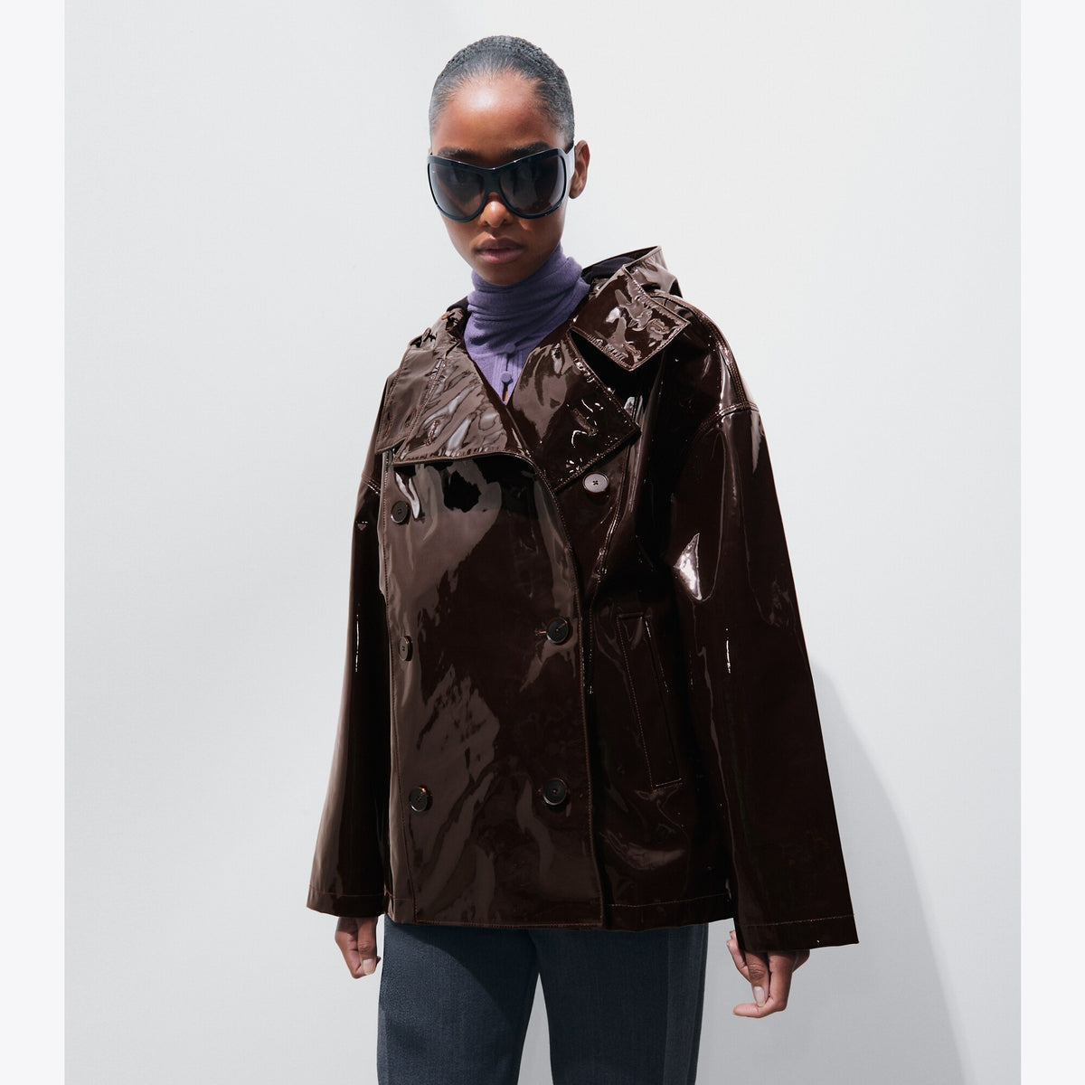 Tory Burch Patent Leather Jacket - Brown Glace - 2