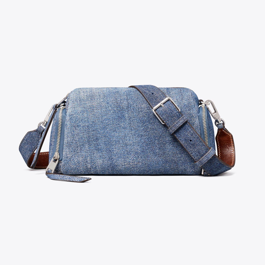 Tory Burch Perry Denim-Print Suede Voyager Crossbody Bag - Blue Jean - 3