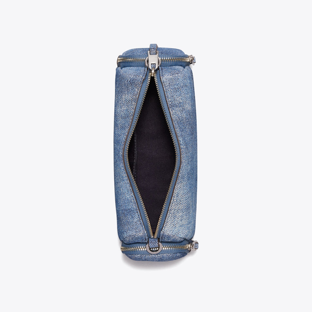 Tory Burch Perry Denim-Print Suede Voyager Crossbody Bag - Blue Jean - 5