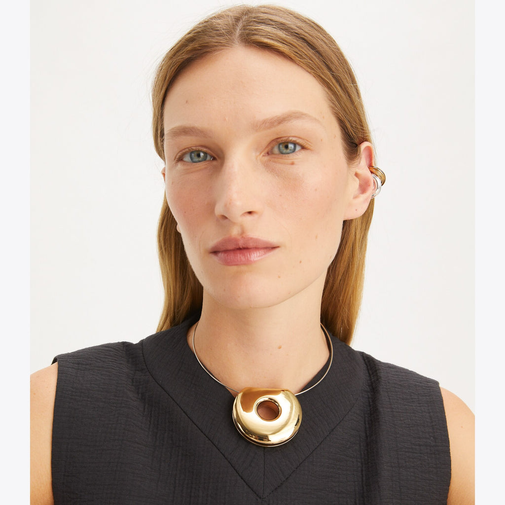 Tory Burch Pierced Collar Necklace - Light Brass / Light Silver - 3