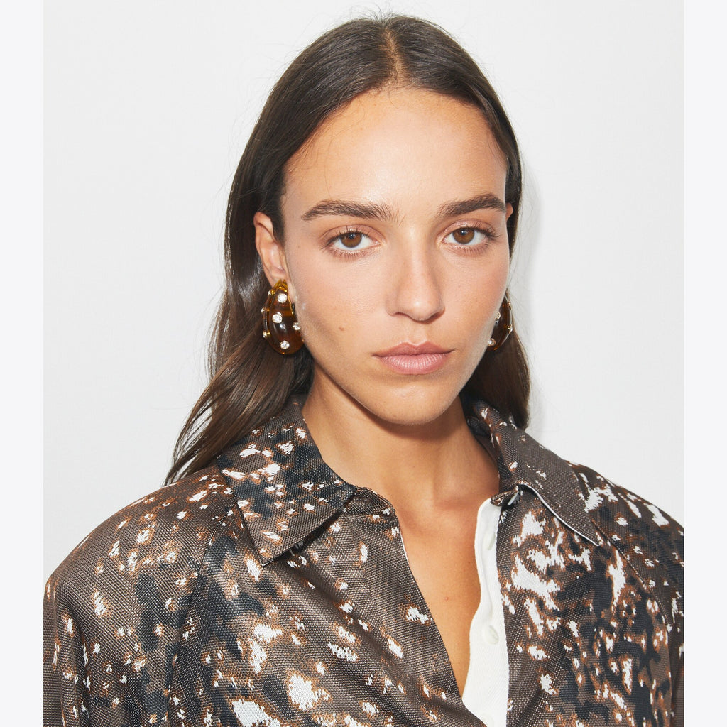 Tory Burch Pierced Earrings - Brown / Crystal - 3