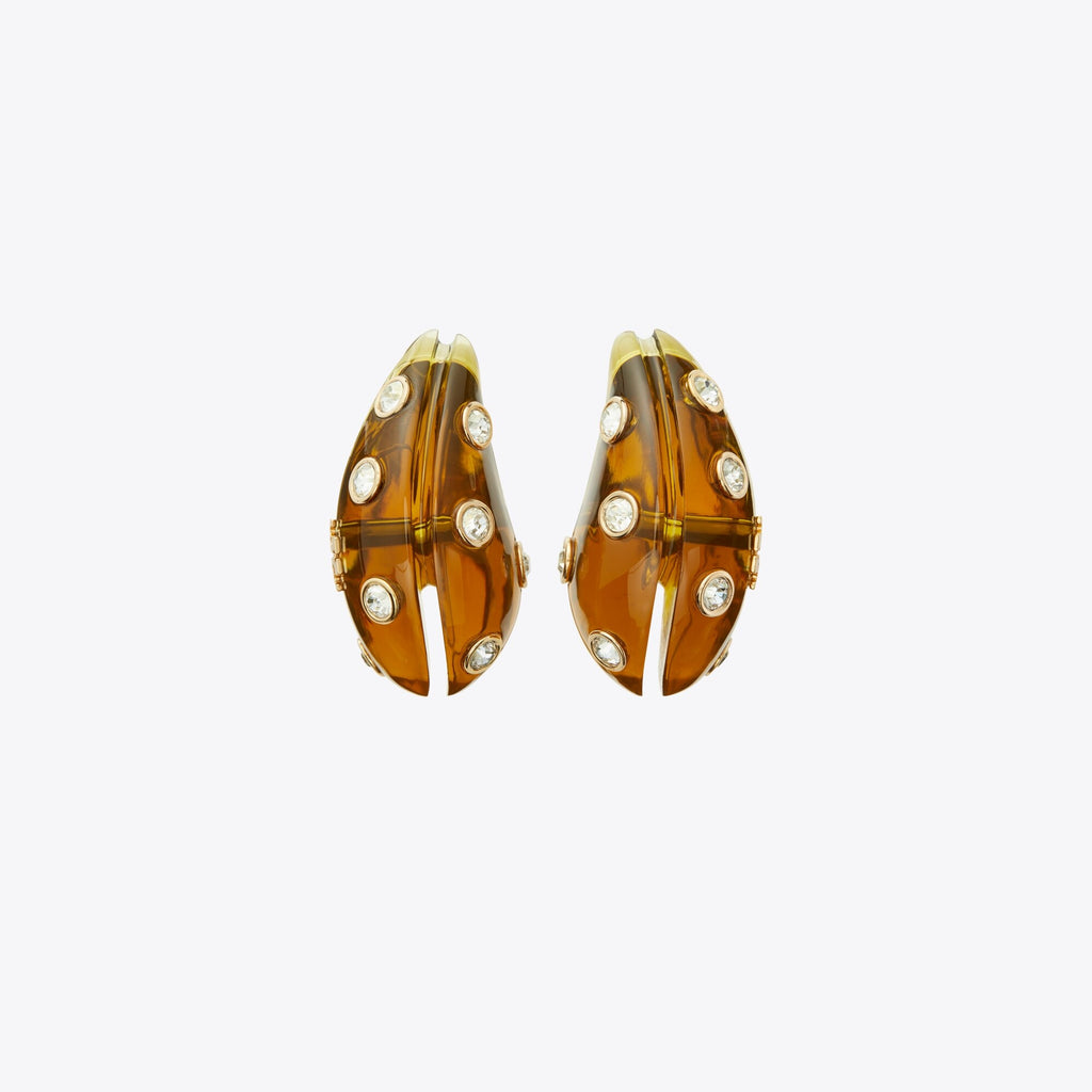 Tory Burch Pierced Earrings - Brown / Crystal