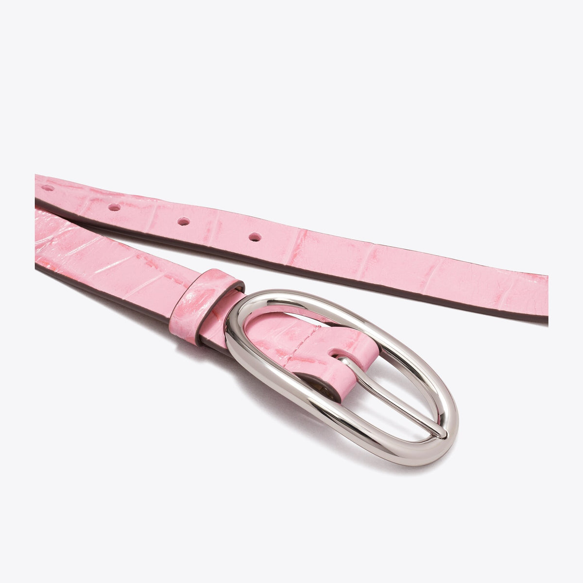 Tory Burch Pierced Embossed Croc Large Buckle Belt - Rose Sunset / Silver - 2