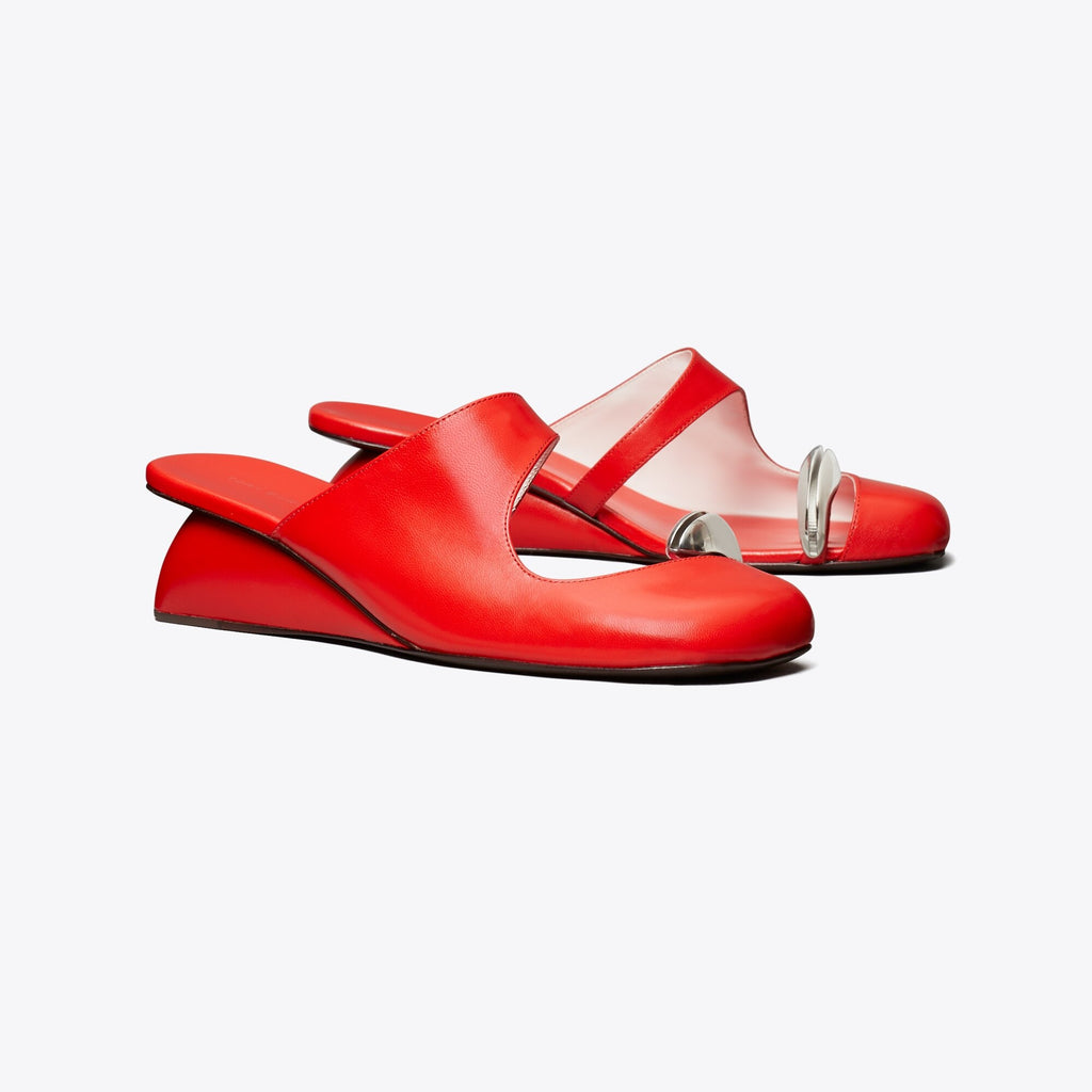 Tory Burch Pierced Mule Wedge - Blazing Red / Silver