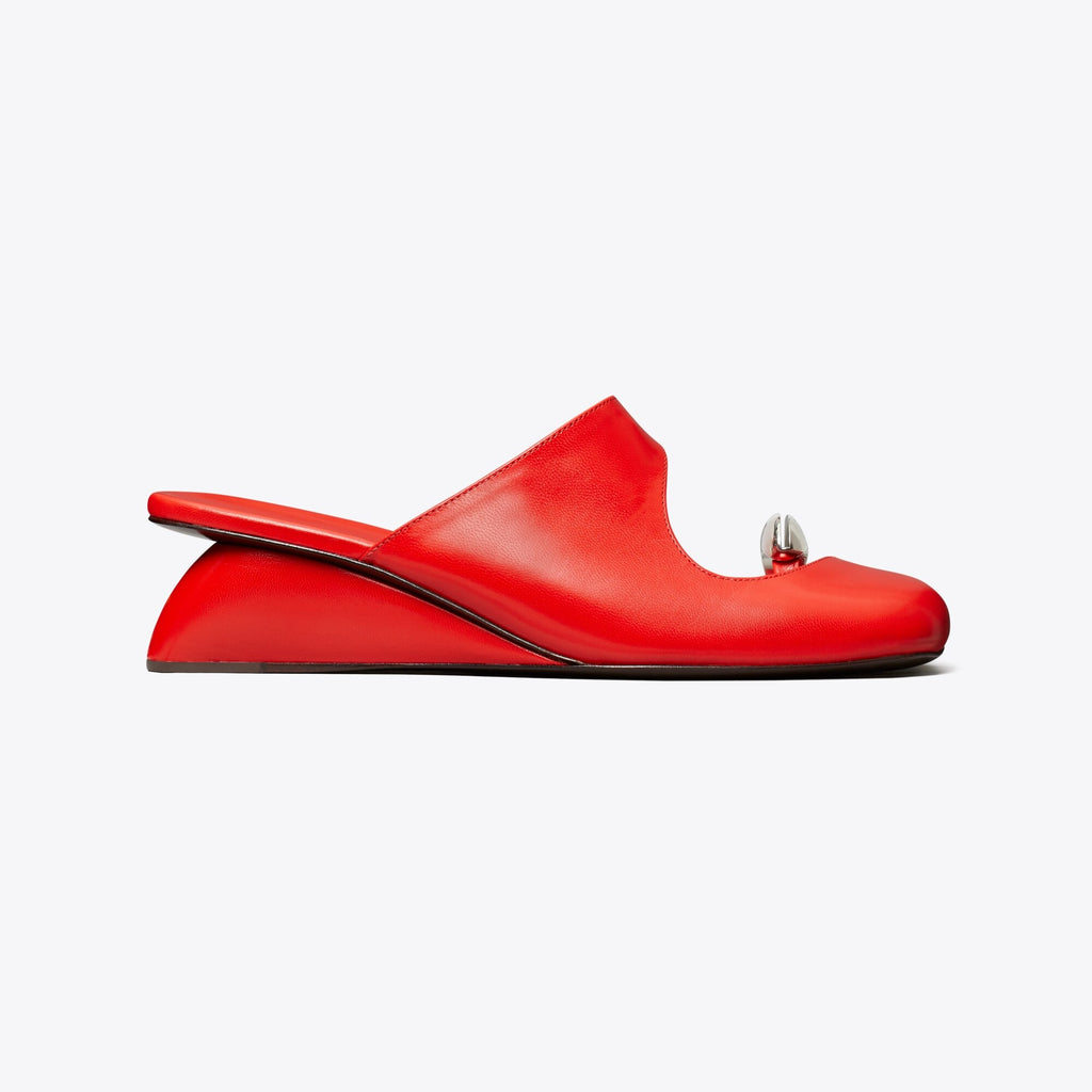 Tory Burch Pierced Mule Wedge - Blazing Red / Silver - 3