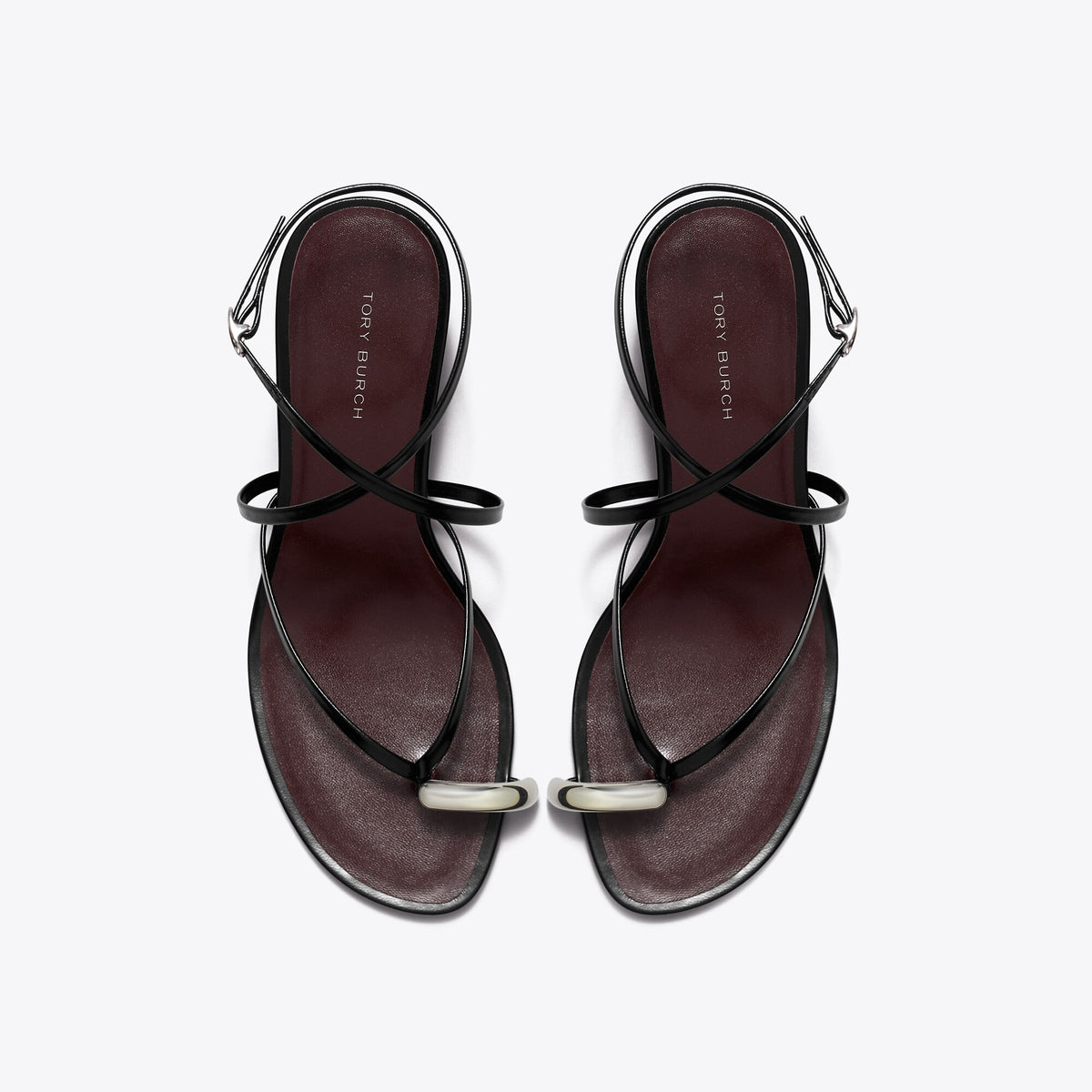Tory Burch Pierced Multi-Strap Heeled Sandal - Perfect Black / Silver - 5