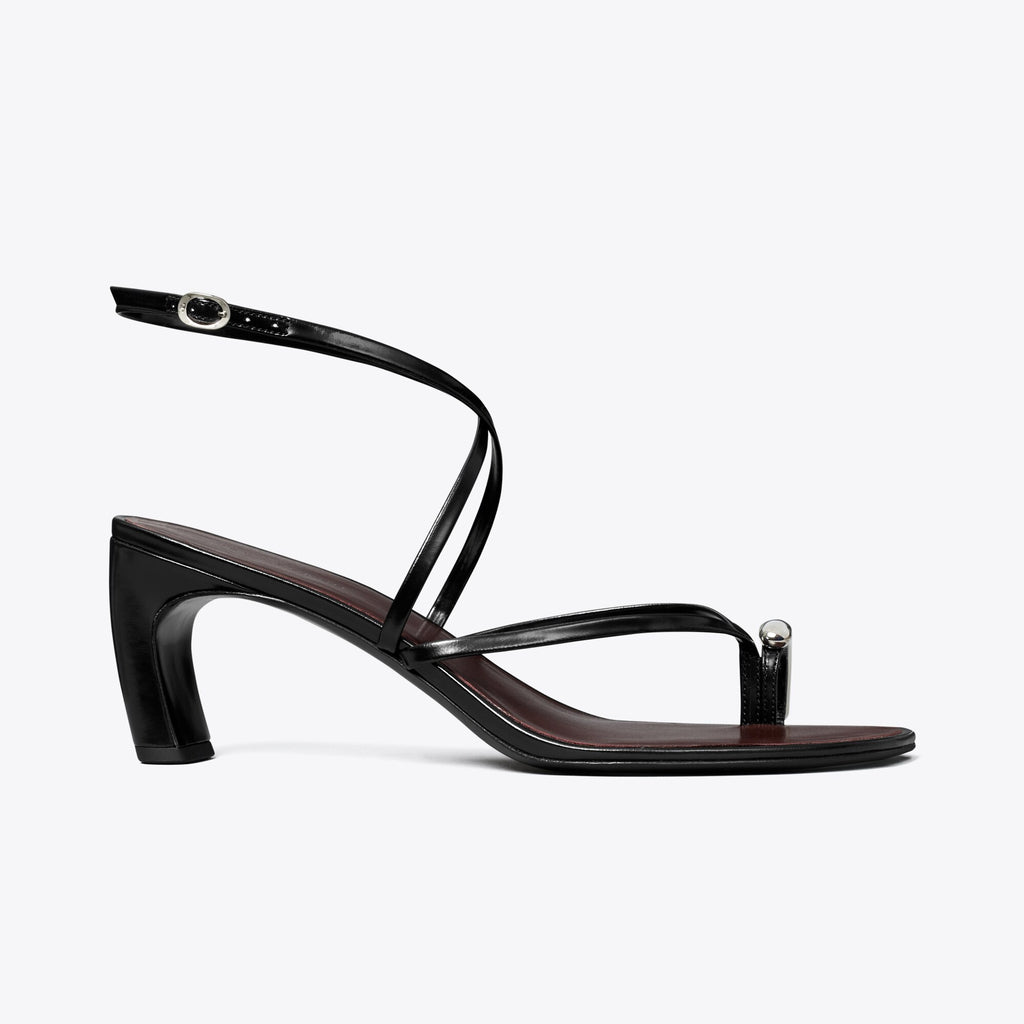 Tory Burch Pierced Multi-Strap Heeled Sandal - Perfect Black / Silver - 3