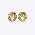 Tory Burch Pierced Pavé Hoop Earrings - Light Brass / Crystal