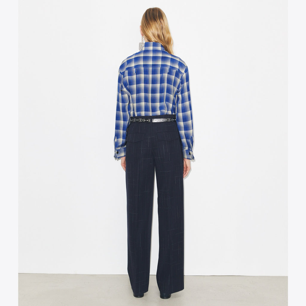 Tory Burch Plaid Viscose Shirt - Blue / Ivory - 5