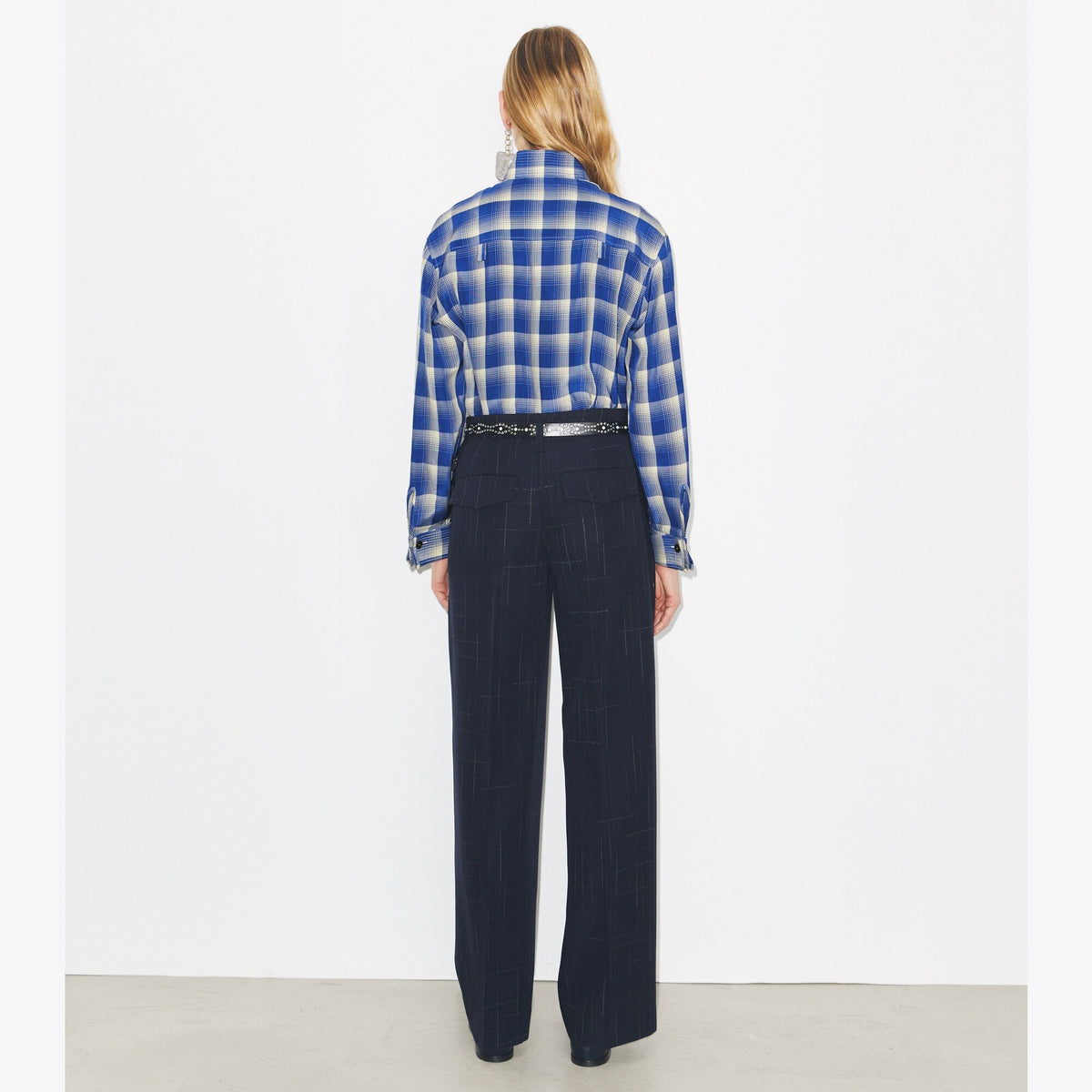 Tory Burch Plaid Viscose Shirt - Blue / Ivory - 5