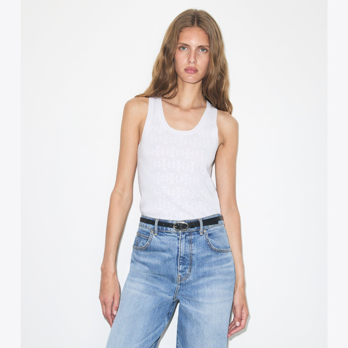 Tory Burch Pointelle Viscose Tank - White - 2