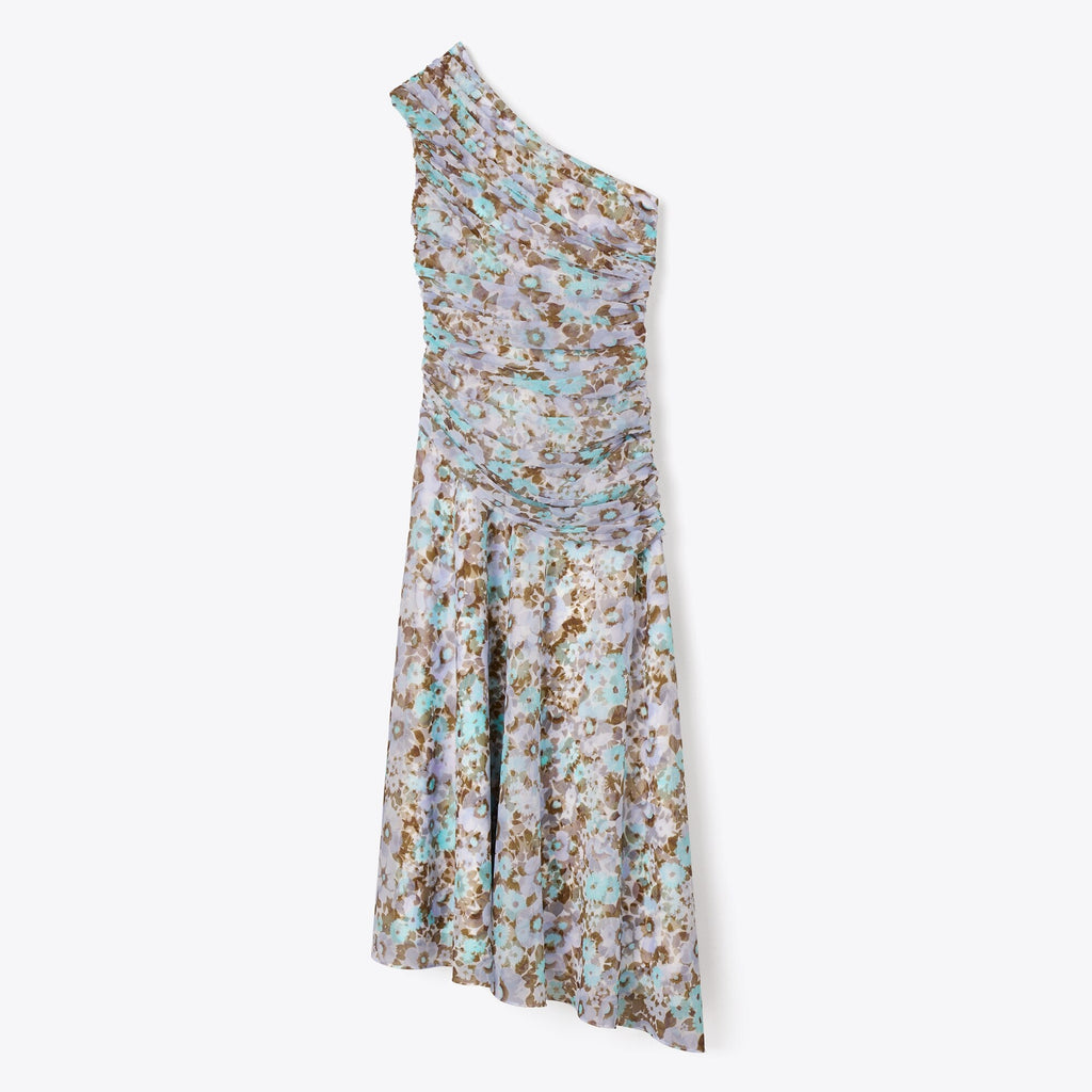 Tory Burch Printed One-Shoulder Dress - Blue Floral