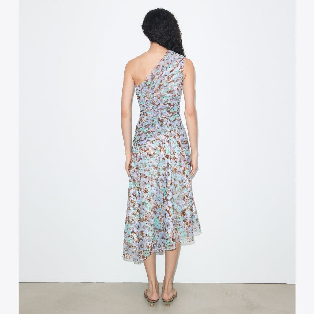 Tory Burch Printed One-Shoulder Dress - Blue Floral - 3