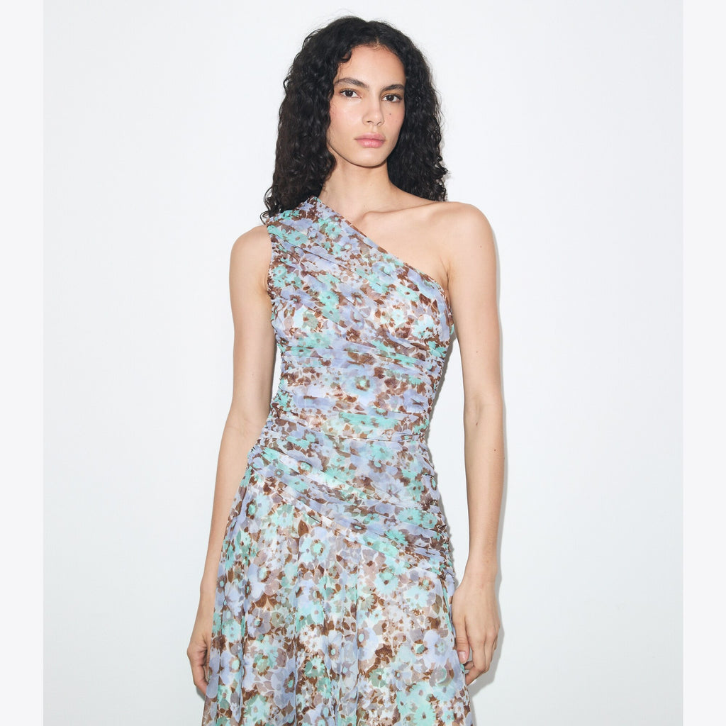Tory Burch Printed One-Shoulder Dress - Blue Floral - 5