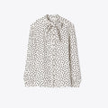 Tory Burch Printed Silk Bow Blouse - Cream Dot