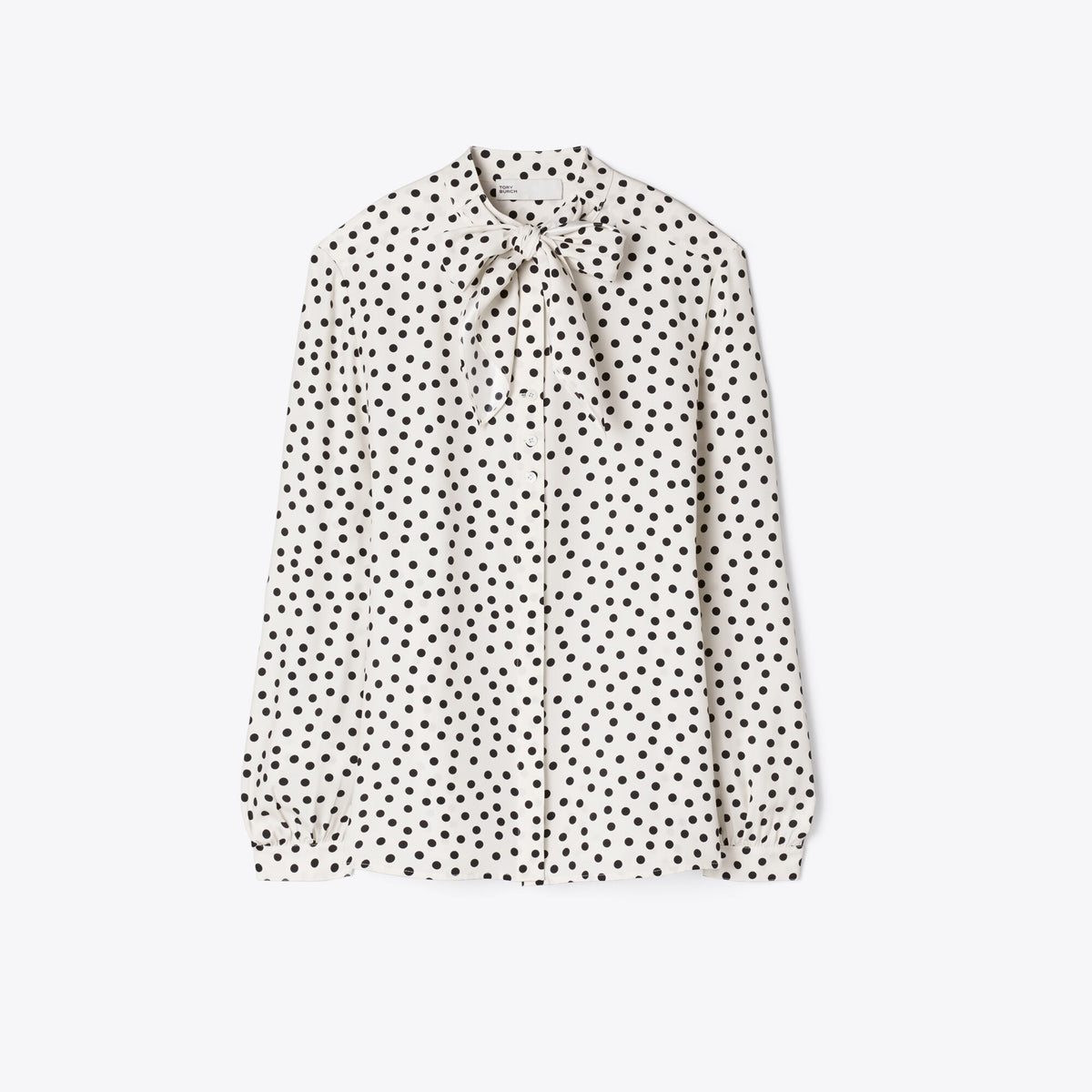 Tory Burch Printed Silk Bow Blouse - Cream Dot