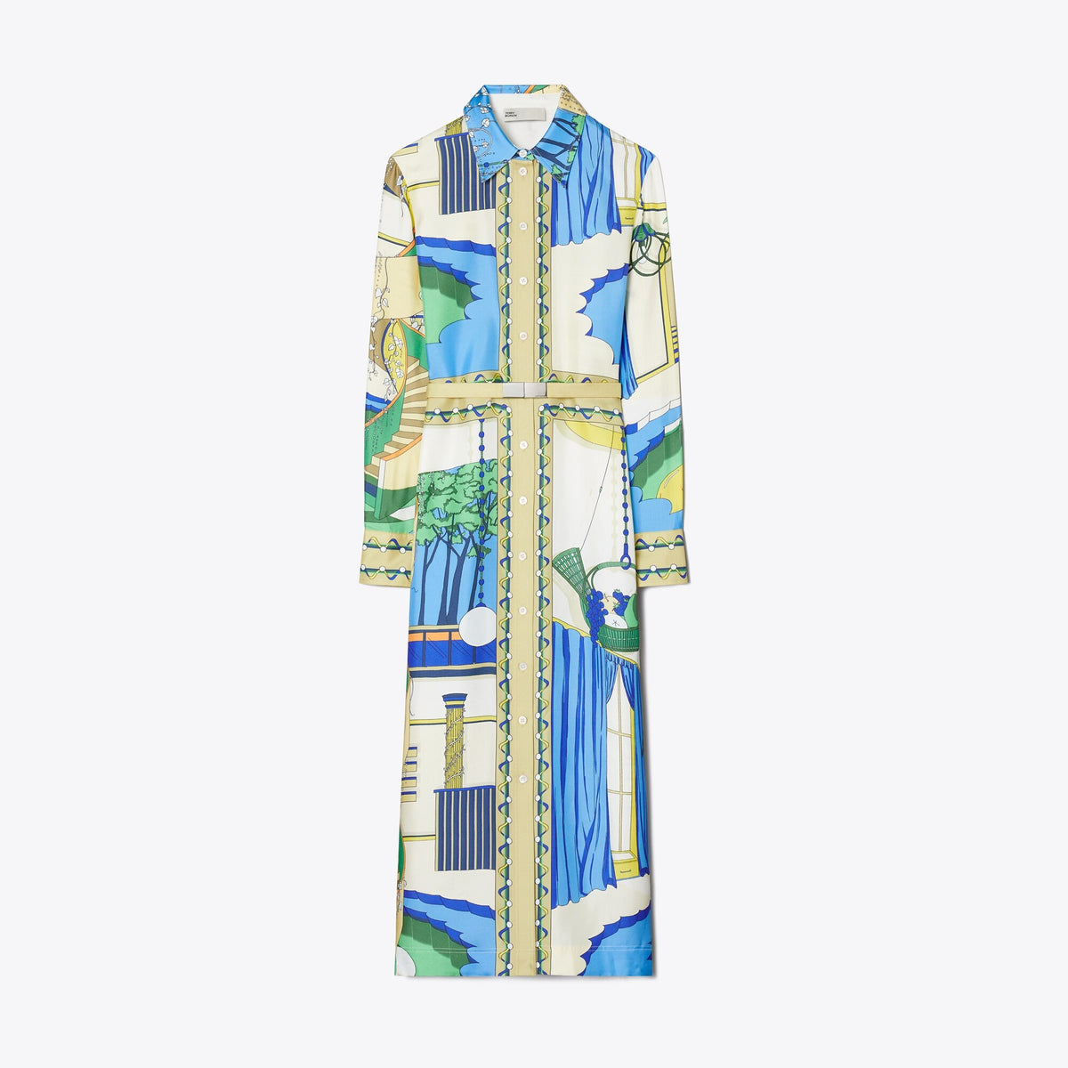 Tory Burch Printed Silk Shirtdress - The Pool Blue