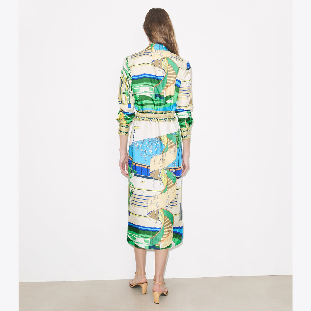 Tory Burch Printed Silk Shirtdress - The Pool Blue - 3