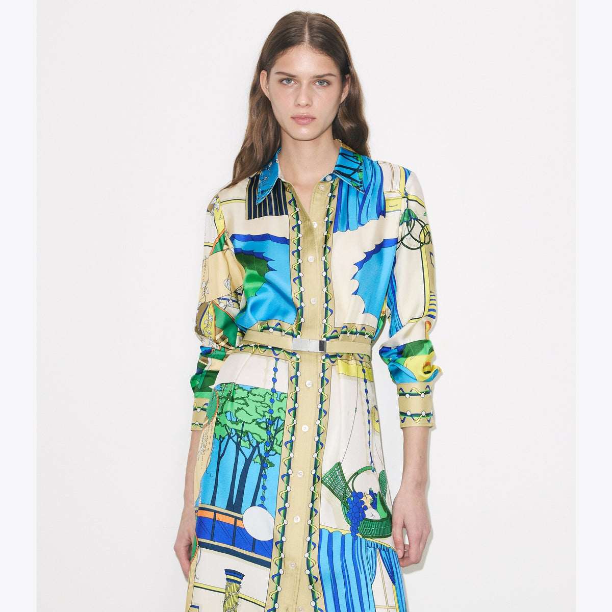 Tory Burch Printed Silk Shirtdress - The Pool Blue - 5