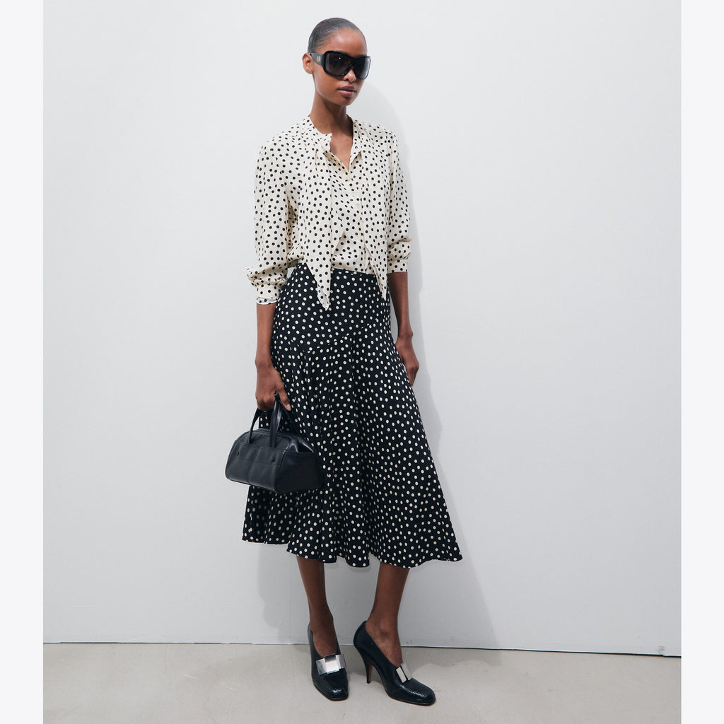 Tory Burch Printed Silk Skirt - Black Dot - 2