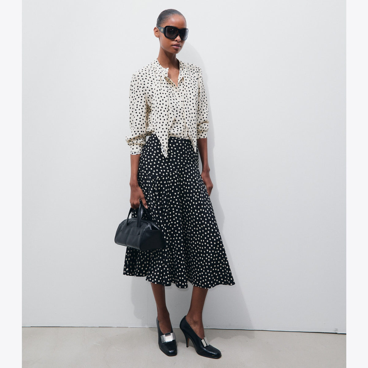 Tory Burch Printed Silk Skirt - Black Dot - 2