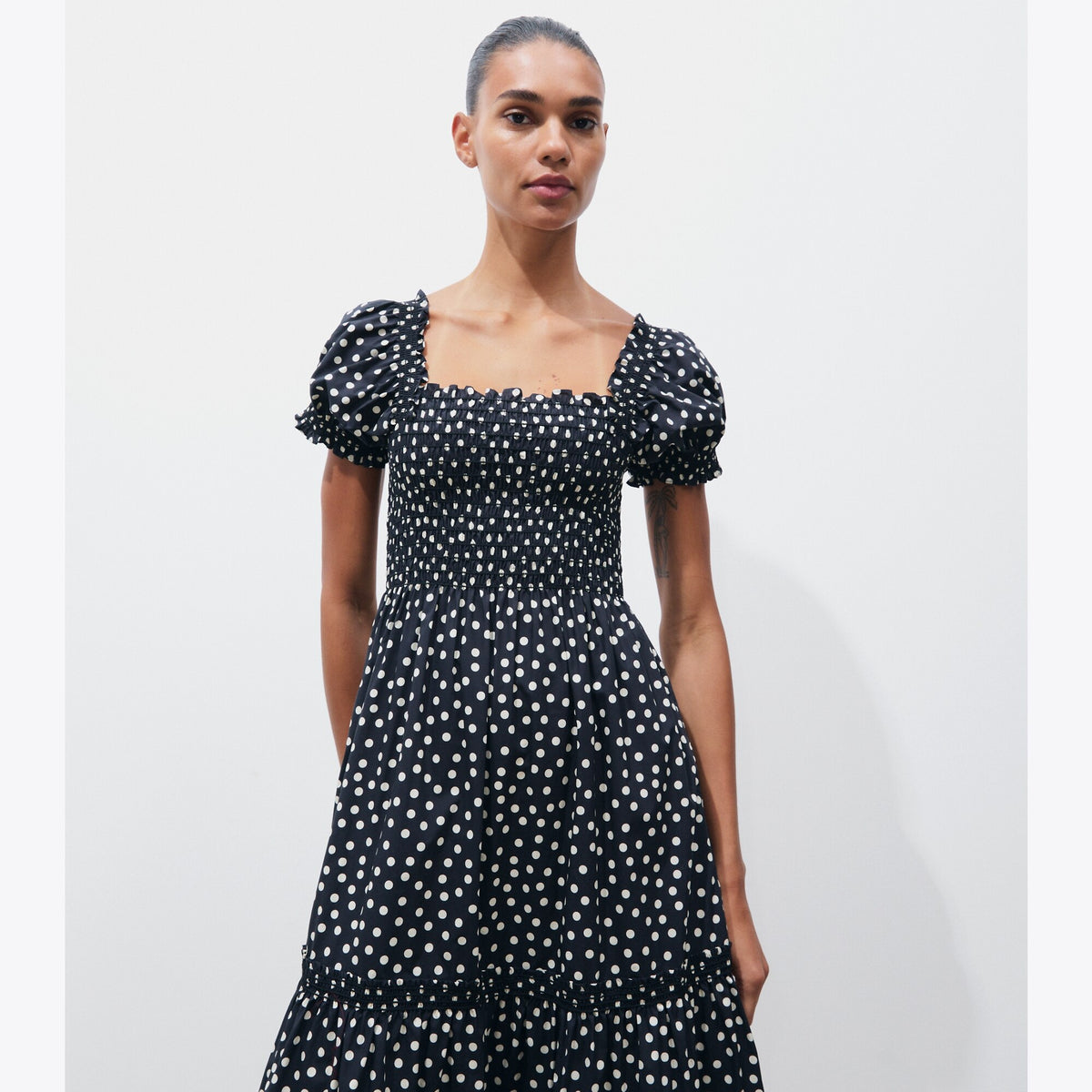 Tory Burch Printed Smocked Dress - Black Dot - 5