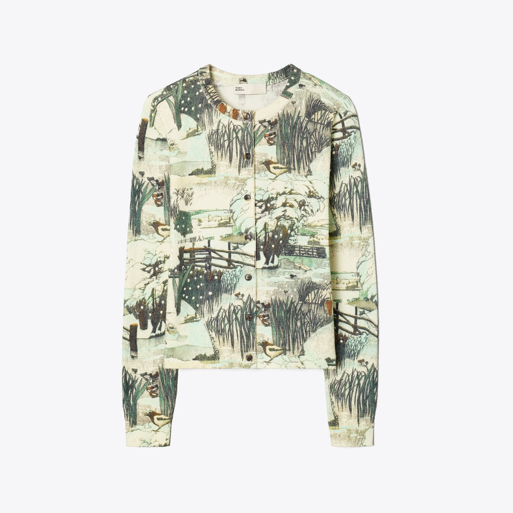Tory Burch Printed Textured Cotton Cardigan - Yellow Forest