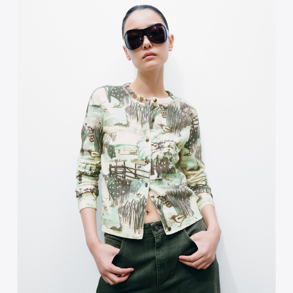 Tory Burch Printed Textured Cotton Cardigan - Yellow Forest - 2