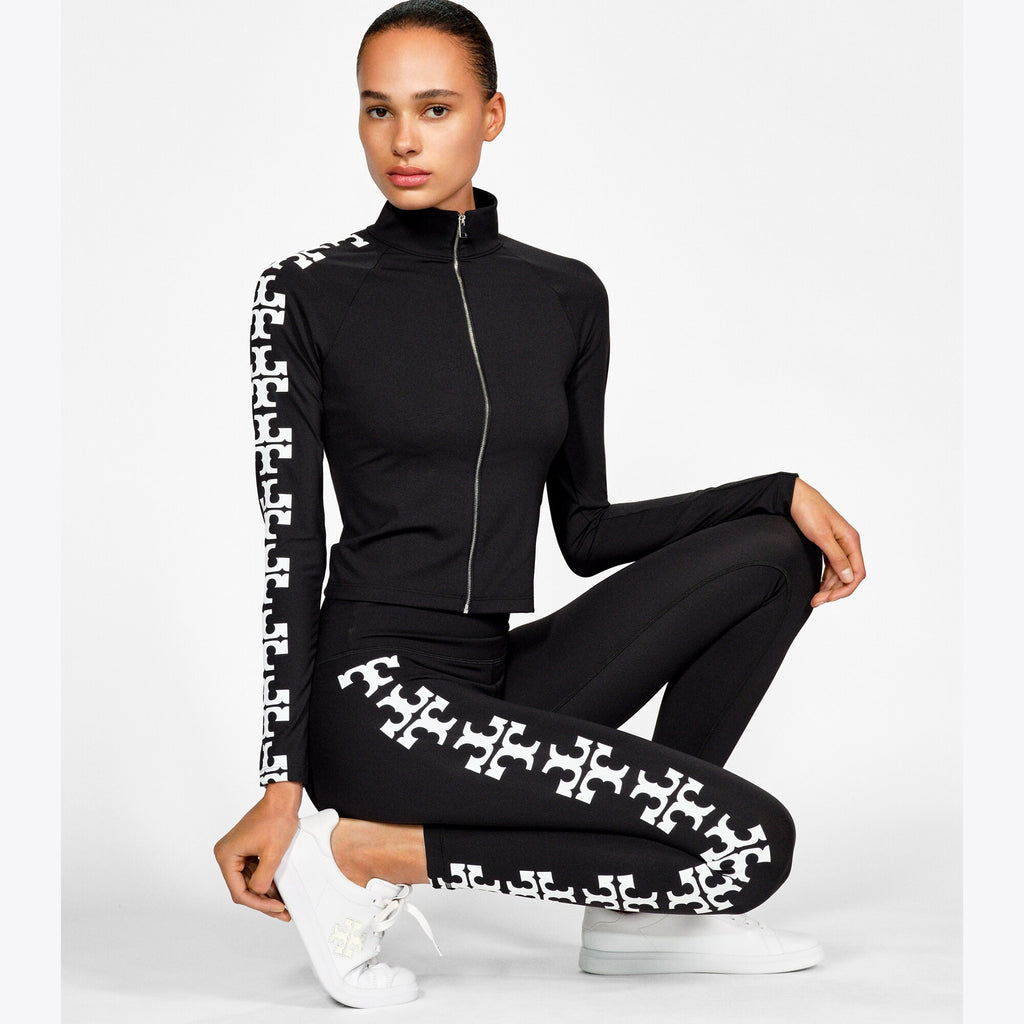 Tory Burch Reflective Nylon Logo Zip Top - Black - 2