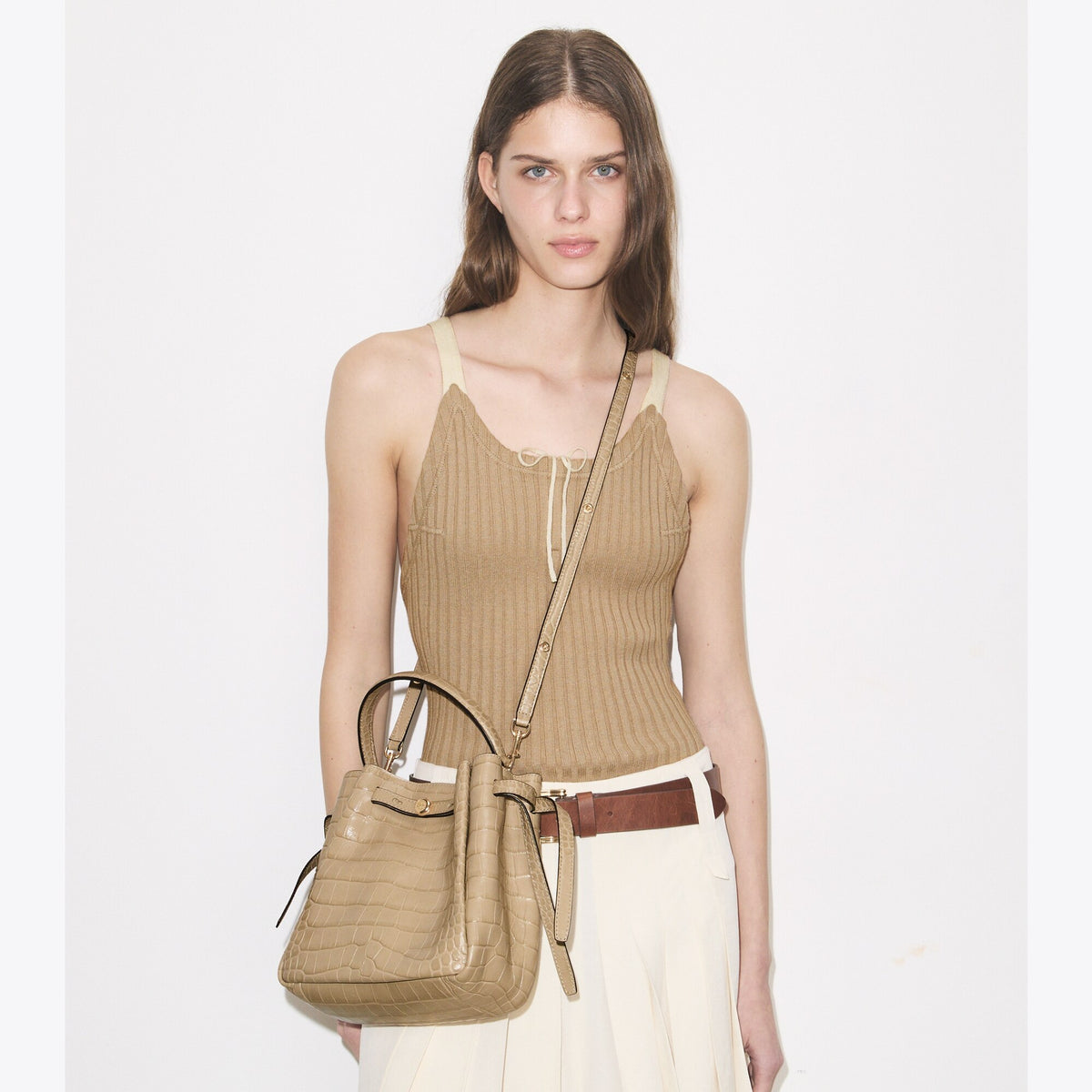 Tory Burch Romy Croc-Embossed Bucket Bag - Ginger Leaf - 2