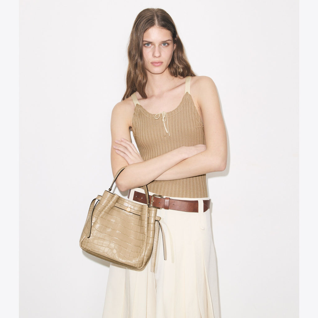 Tory Burch Romy Croc-Embossed Bucket Bag - Ginger Leaf - 3