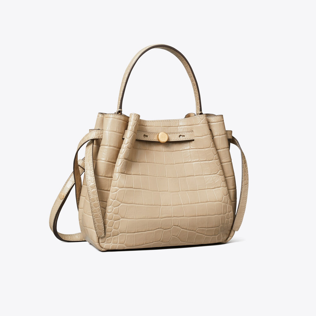 Tory Burch Romy Croc-Embossed Bucket Bag - Ginger Leaf