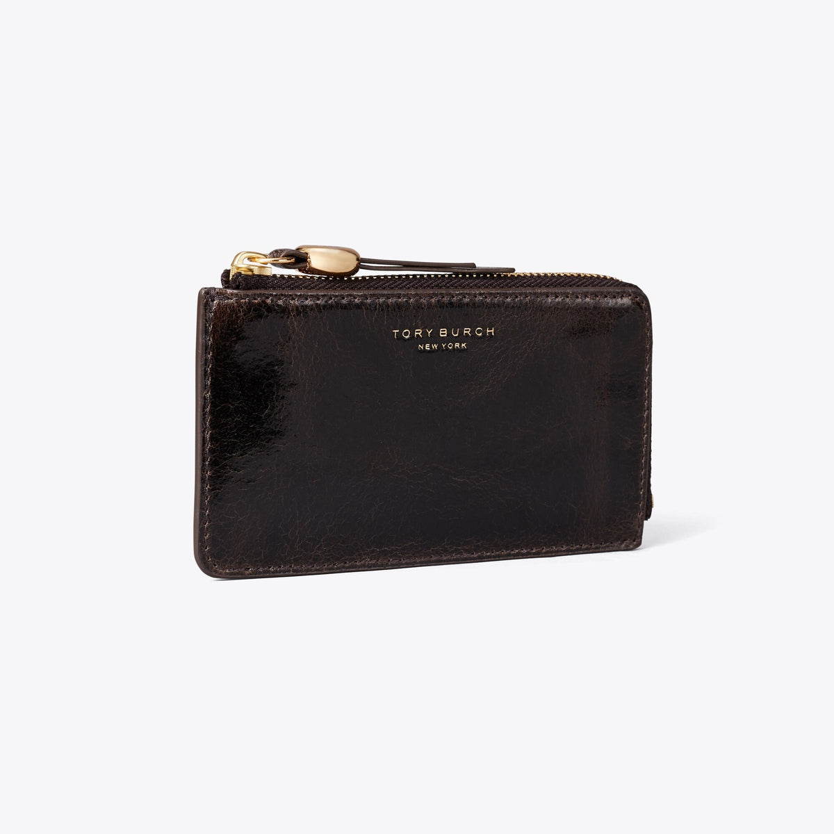 Tory Burch Romy Distressed Zip Card Case - Dark Roast