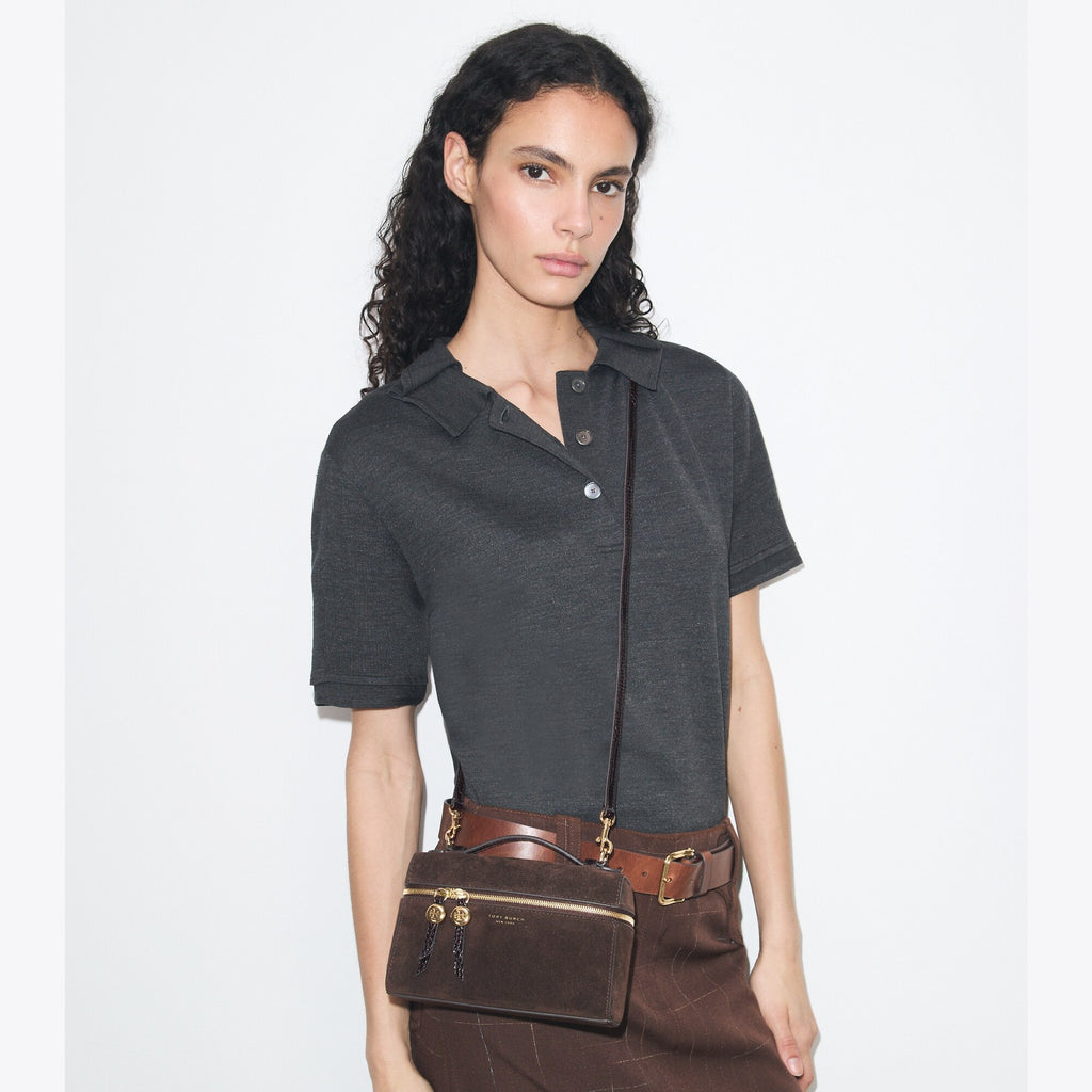 Tory Burch Romy Suede Slim Top Handle Bag - Dark Cocoa - 2