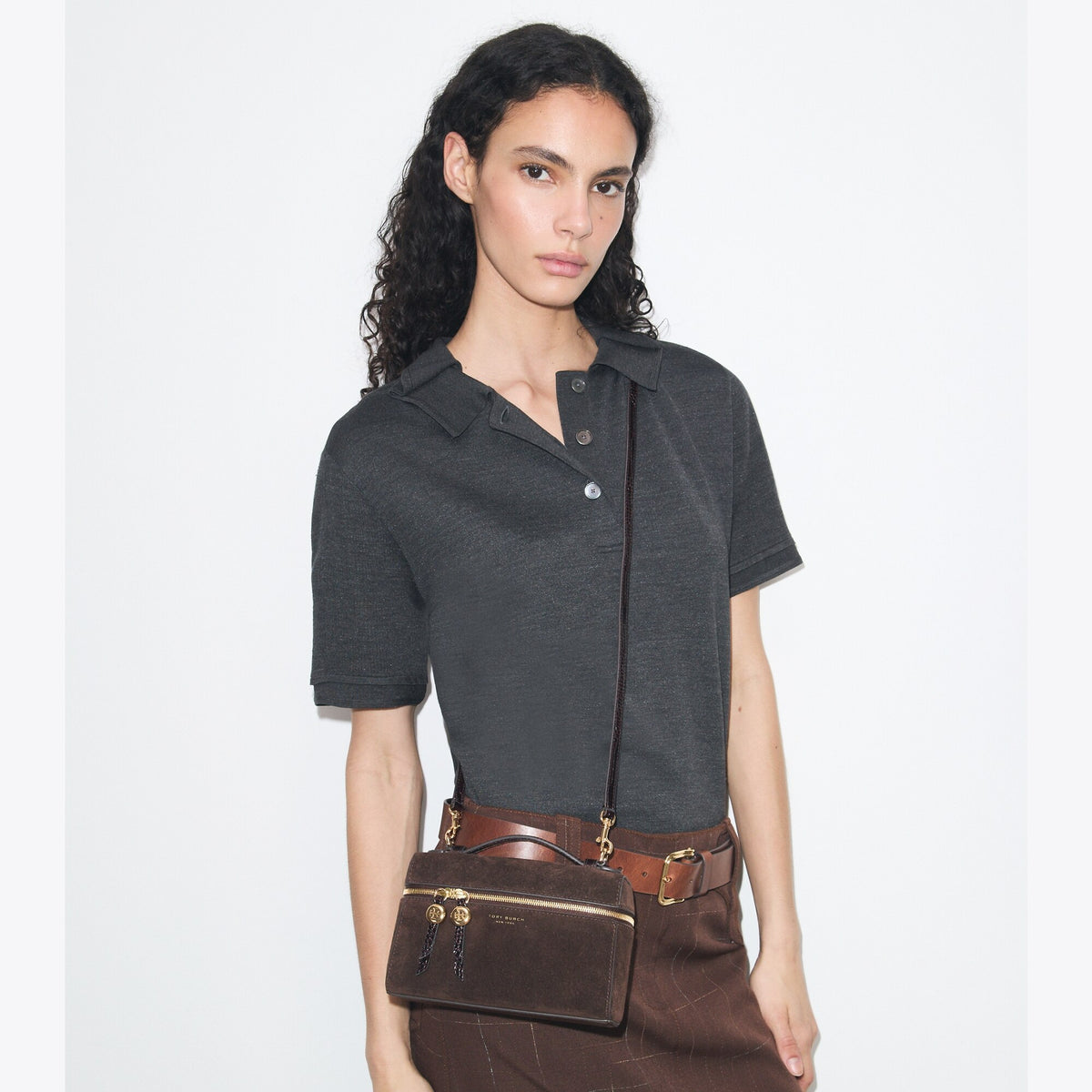 Tory Burch Romy Suede Slim Top Handle Bag - Dark Cocoa - 2