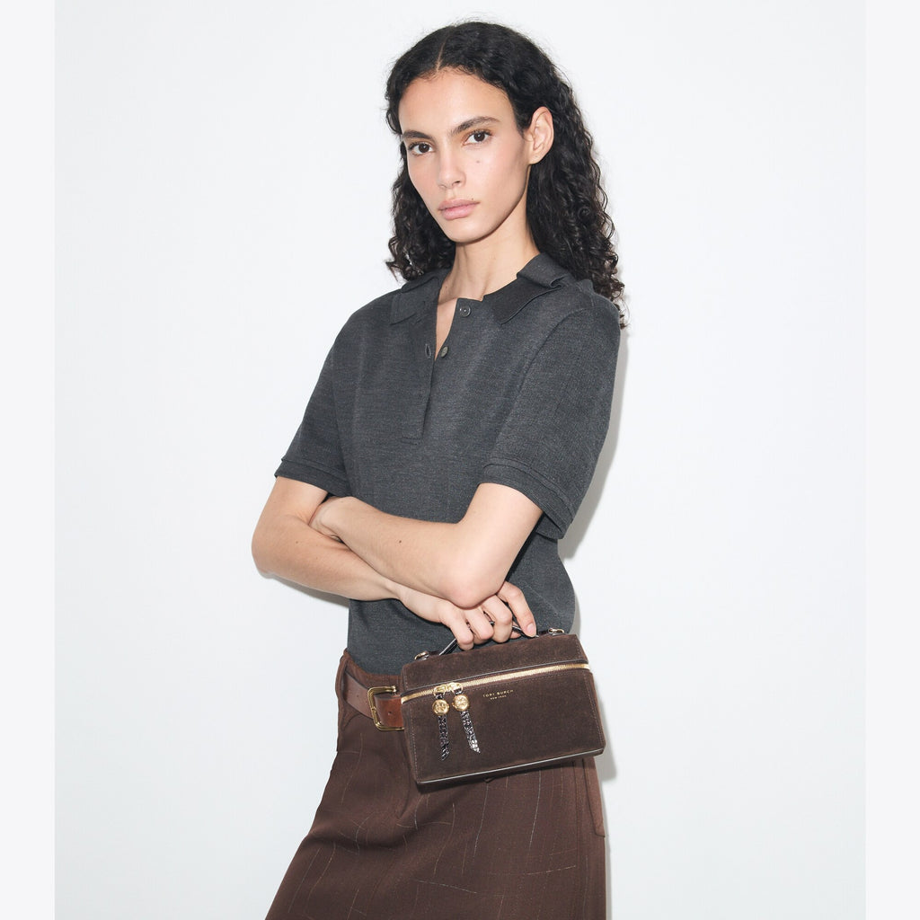 Tory Burch Romy Suede Slim Top Handle Bag - Dark Cocoa - 3