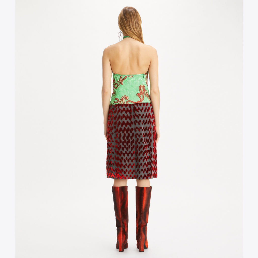 Tory Burch Satin Paisley Knot Top - Green/Red - 5