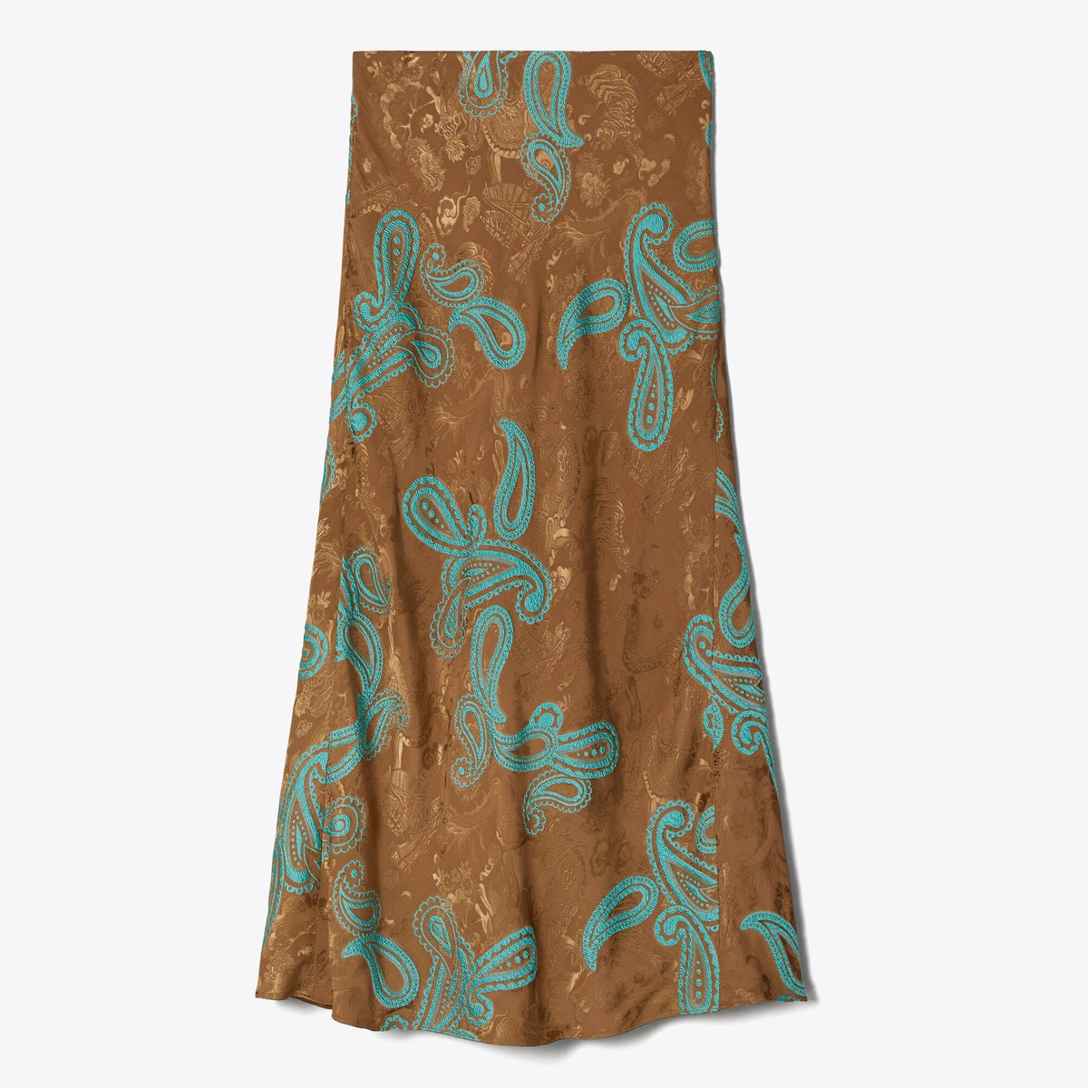 Tory Burch Satin Paisley Skirt - Aqua Stone/Smoked Peppercorn