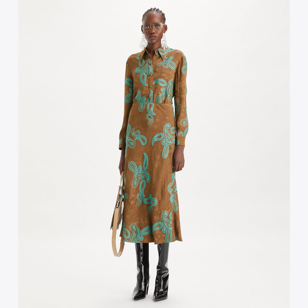 Tory Burch Satin Paisley Skirt - Aqua Stone/Smoked Peppercorn - 2