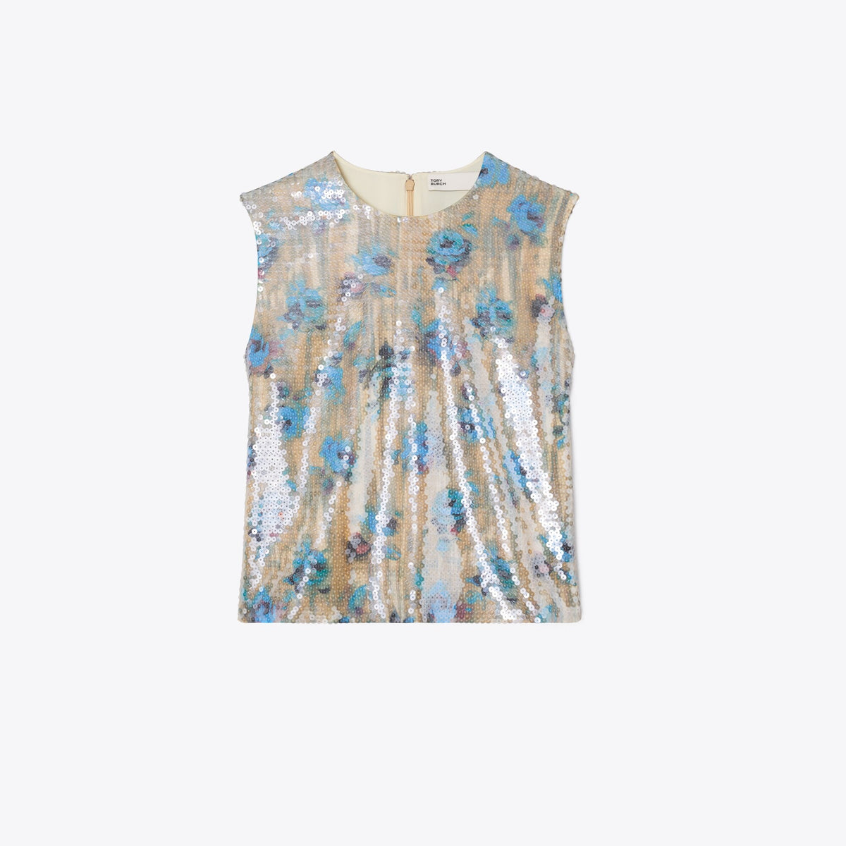 Tory Burch Sequin Shell Top - Blue Roses